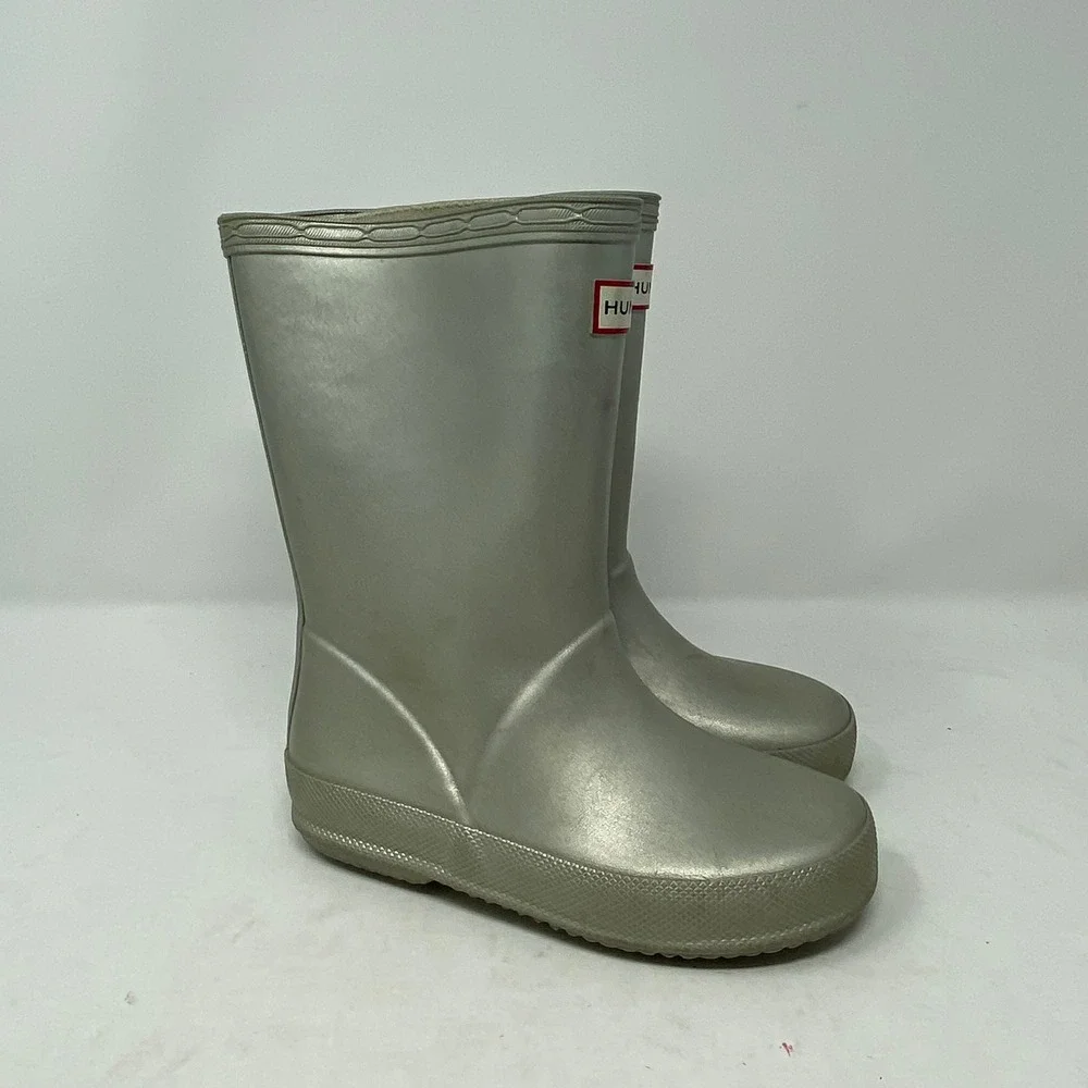 Hunter Kids First Metallic Silver Rain Boots Waterproof Wellies Size 10 Kids